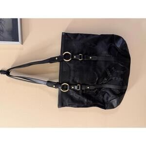 Lauren by Ralph Lauren Black Tote Bag with Leather Accents